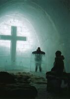 Lisa and Maggie in the Ice Church at the Ice Hotel