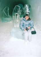Lisa sitting with one of the many ice sculptures