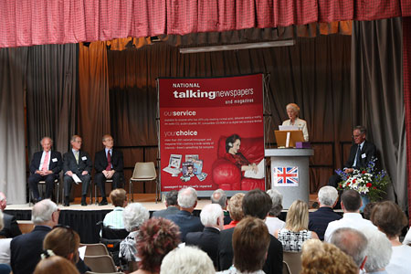 Mrs Phyllida Stewart-Roberts OBE, Lord Lieutenant of East Sussex, speaking at the ceremony to present the QAVS to National Talking Newspapers & Magazines at the Heathfield Community Centre